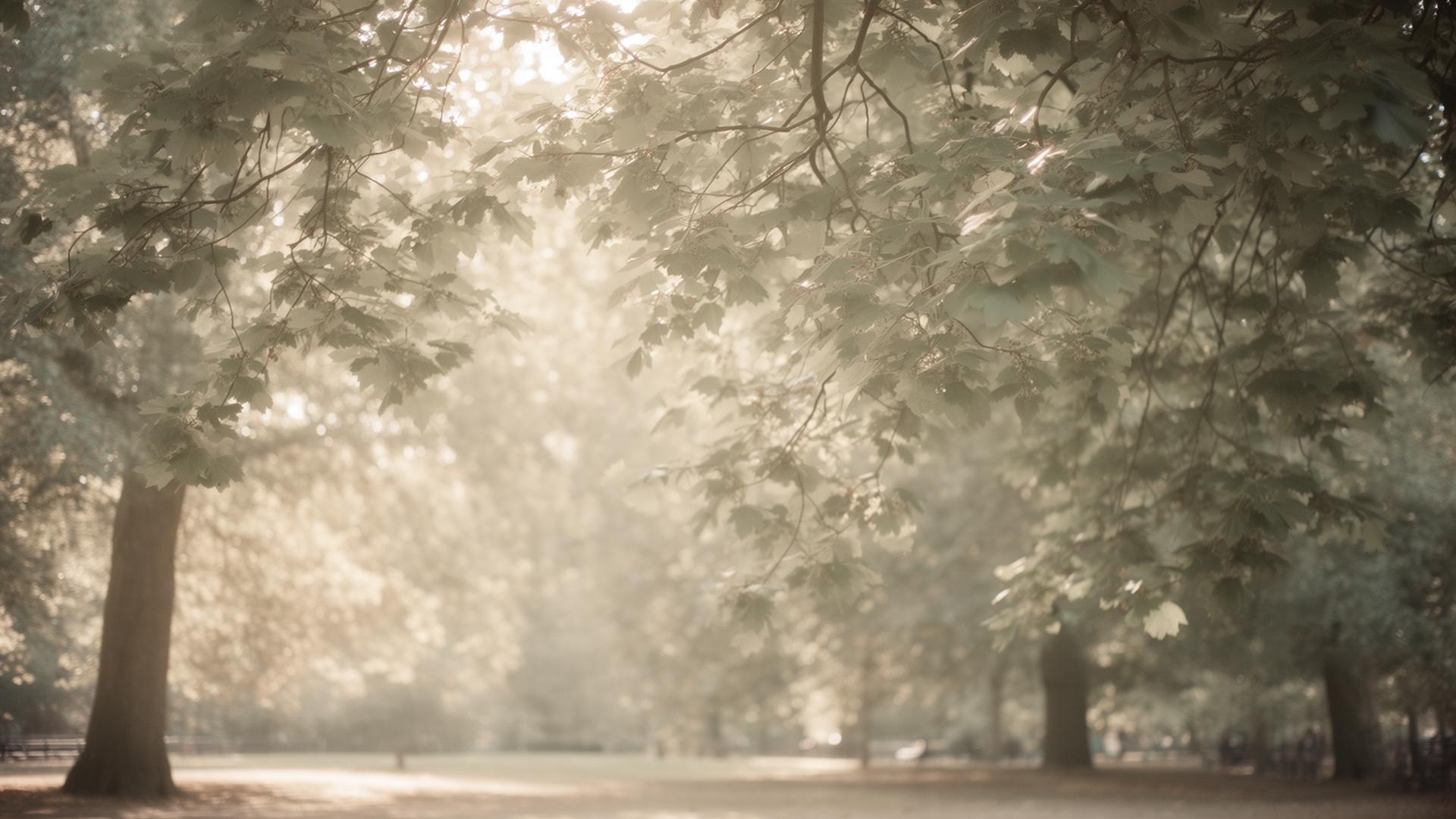 Soft dappled light through trees in an East London park